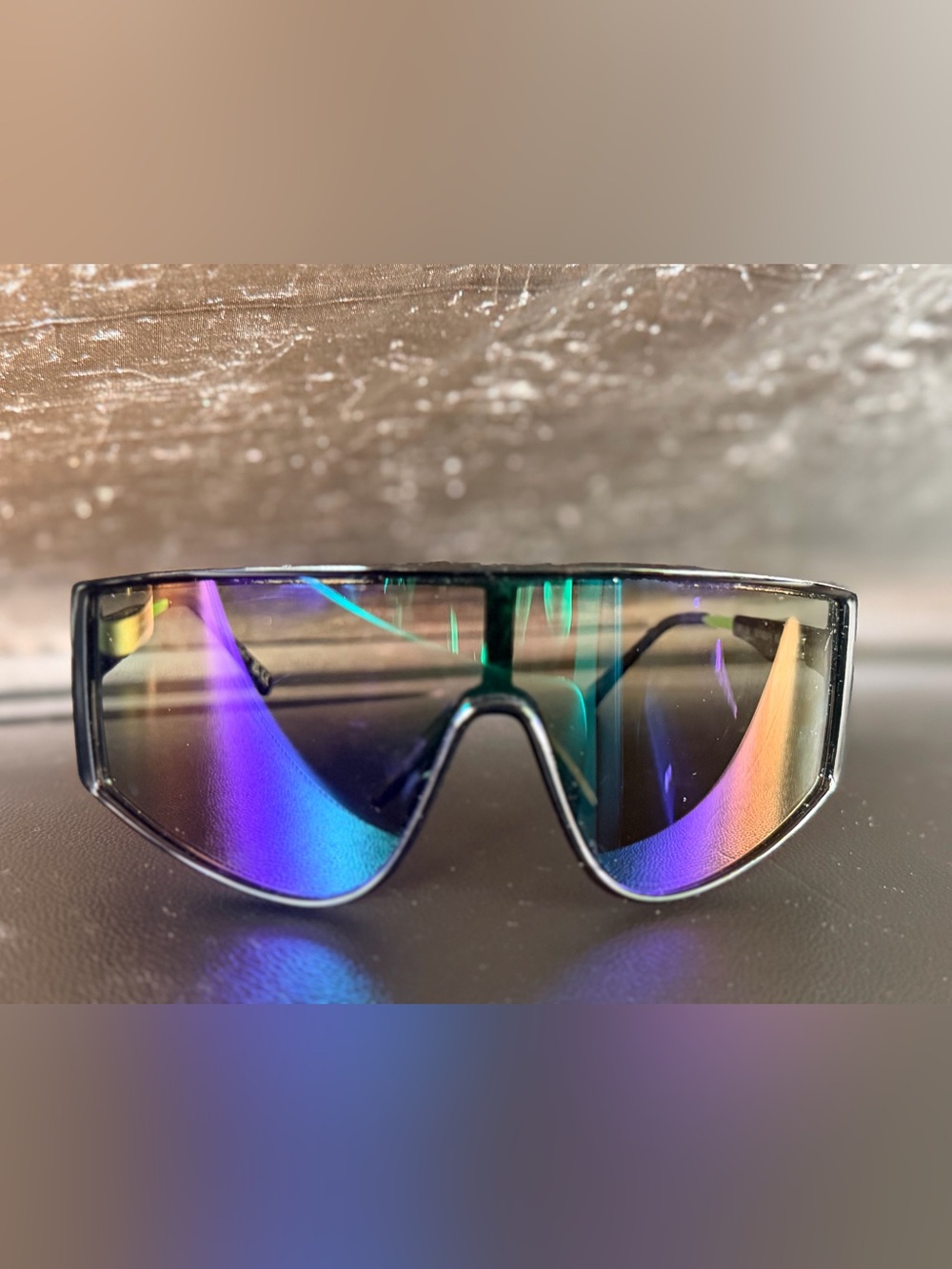 Panama Jack Iridescent Shield Sunglasses - Black Frame, Rainbow Mirror Lenses